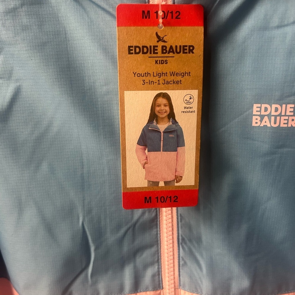 NWT Eddie Bauer Kids Blue and Pink Hooded 3-in-1 Jacket Size M 10/12 - Picture 4 of 11